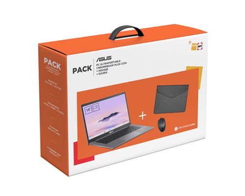 Pack Chromebook Plus Asus CX3402CBA-MW0306 14" Intel Core i3-1215U 8 Go RAM 256 Go eMMC Ecran tactile Gris