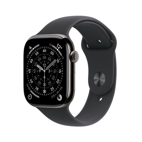 Apple Watch Series 11 GPS + Cellular 42mm Boitier en Titane Ardoise avec Bracelet Sport Noir M/L