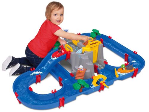 HOMCOM Circuit aquatique enfant - circuit d'eau - jeu plein air enfant -  jeu d'eau - total 53 accessoires inclus - PP bleu rouge pas cher 