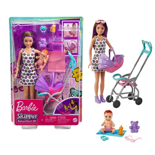 Poupee Barbie Coffret Skipper Baby Sitter Balade Poussette Poupee a la Fnac