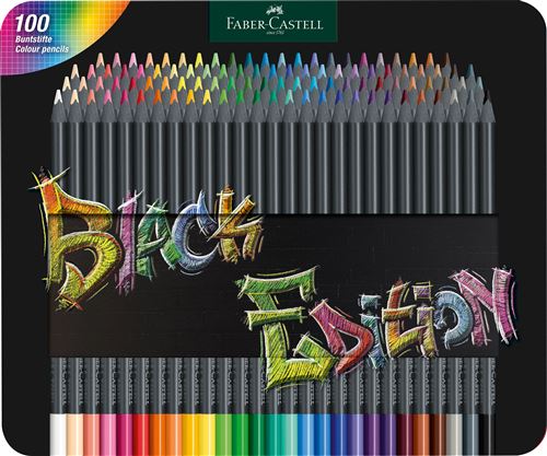 Boîte métal de 100 crayons de couleurs Faber-Castell Black Edition