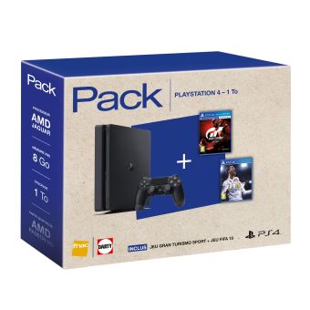 Pack Fnac Console Sony PS4 Slim 1 To Noire + Jeu Gran Turismo Sport + Jeu Fifa 18