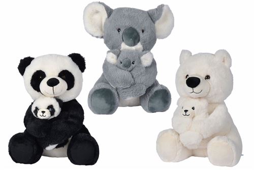 Personnage en peluche Nicotoy Panda Koala ou Ours avec bébé 28 cm Modèle aléatoire