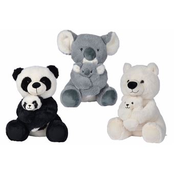 Personnage en peluche Nicotoy Panda Koala ou Ours avec bébé 28 cm Modèle aléatoire