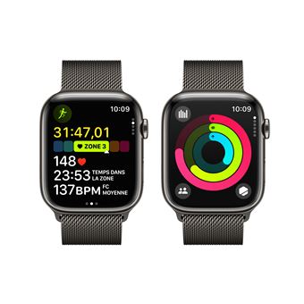 Apple Watch Series 9 GPS + Cellular Acier Inoxydable Graphite Bracelet  Milanais 45 mm - Montre connectée - Garantie 3 ans LDLC