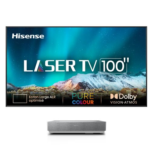 Pack Vidéoprojecteur Hisense Laser TV 100L5HD 4K UHD Gris + console ultra courte focale + écran ALR Fresnel 100’’