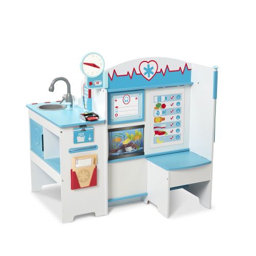 COSTWAY Cabinet Médical Enfant – 27 Accessoires, Moniteur ECG, évier, Horloge, Bois MDF, Dès 3 Ans