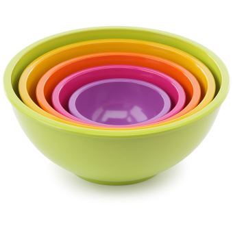 Zak Designs - 1703-5130 - Set de 5 Saladiers Multicolore - Vert / Jaune / Orange / Fuchsia / Lilas - 1