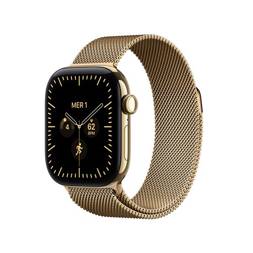 Apple Watch Series 12 GPS + Cellular 42 mm Boîtier en titane Or radieux avec Boucle milanaise Or radieux
