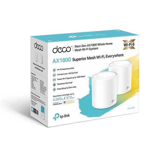 TP-Link Deco X20 - V2 - wifi-systeem (2 routers) - tot 370 m² - maas - GigE, 802.11ax - 802.11a/b/g/n/ac/ax - Dual Band