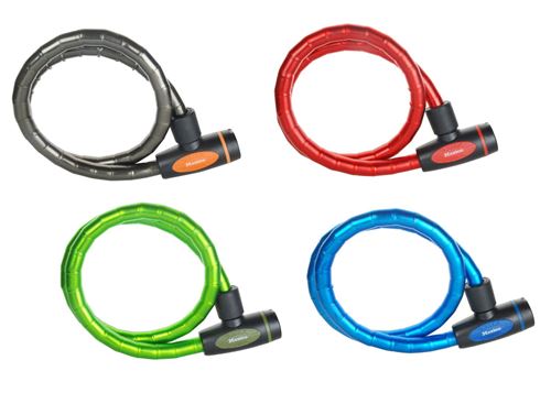 Antivol Velo Cable articule 1m x Ø 18mm en acier a cle livre avec 4 clesCouverture vinyle - Couleurs :  noir + vert  + bleu + rouge