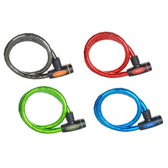 Antivol Velo Cable articule 1m x Ø 18mm en acier a cle livre avec 4 clesCouverture vinyle - Couleurs :  noir + vert  + bleu + rouge