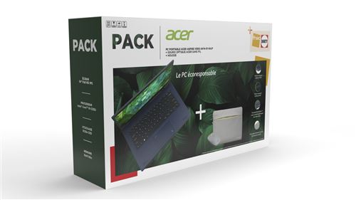 Pack PC Portable Acer Aspire Vero Av14-51-54Jf 14" Intel Evo Core i5 16 Go Ram 512 Go SSD Bleu + Souris Optique Sans Fil + Housse