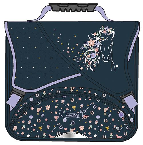 Cartable Oberthur Cheval 38 cm Noir et Rose