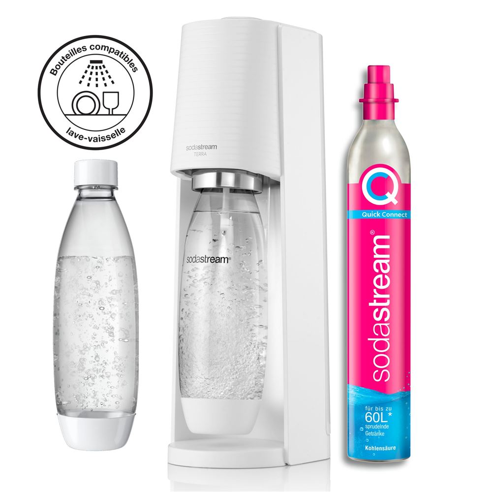 Pack Machine à soda et eau gazeuse Sodastream Terra Blanc avec 1 cylindre et 1 bouteille Achat