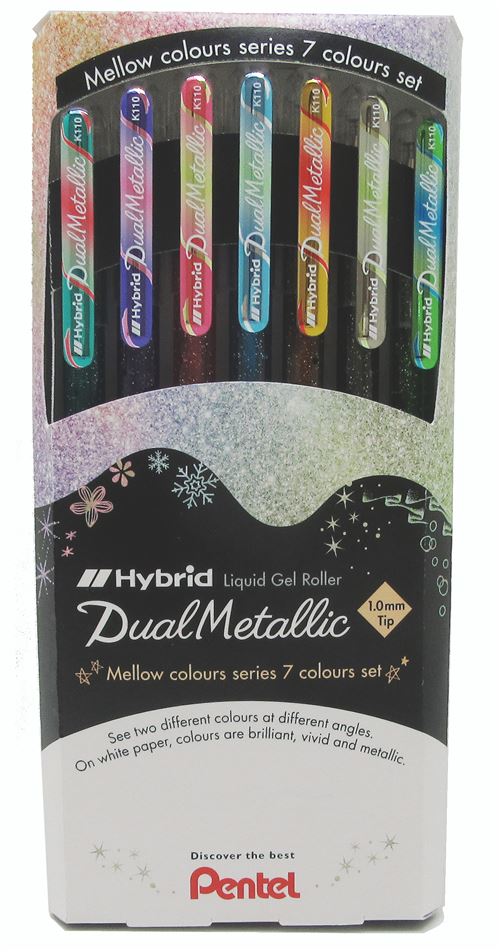 PENTEL - Pochette de 7 Rollers gel Dual Metallic - 2 effets de couleurs