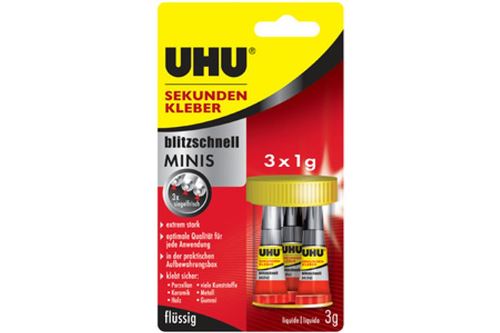 Uhu Mini Colle Instantanée Blitzschnell, 3 Minis, 3 Tubes D'