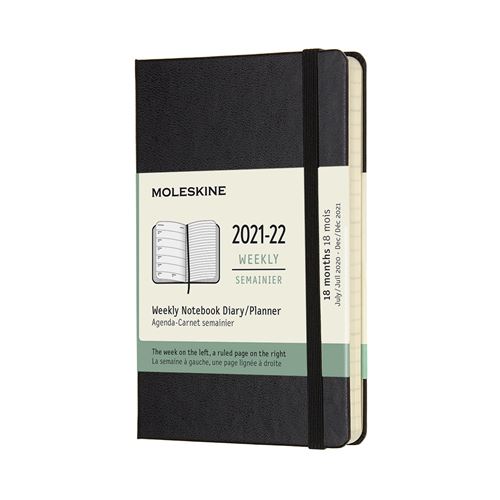 Agenda scolaire semainier Moleskine Pocket Couverture rigide 2021-2022 Noir