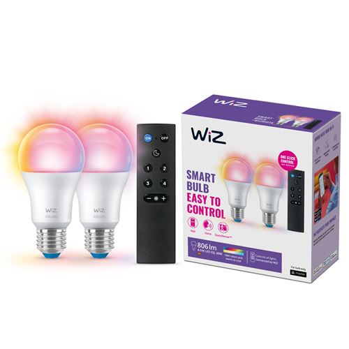 Kit de démarrage LED WiZ 2 Ampoules connectées E27 Blanc + Télécommande Noir