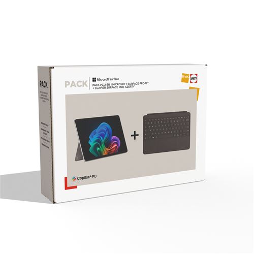 Pack PC 2 en 1 Microsoft Surface Pro 12 Ecran Tactile Copilot+ Qualcomm Snapdragon® X Plus 16 Go RAM 256 Go SSD Platine + Clavier Surface Pro Azerty