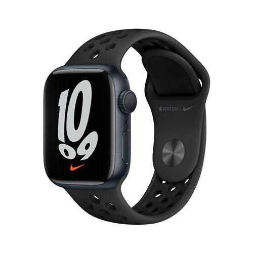Apple Watch Nike Series 7 Gps, Boîtier Aluminium Minuit 41Mm Avec Bracelet Nike Sport Anthracite Noir
