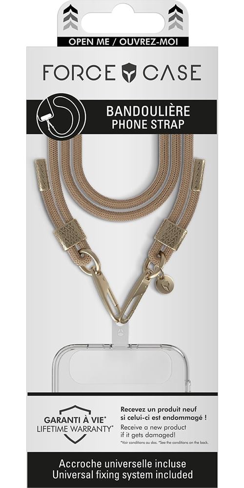 Bandoulière universelle Forcecase pour téléphone mobile Beige et Or