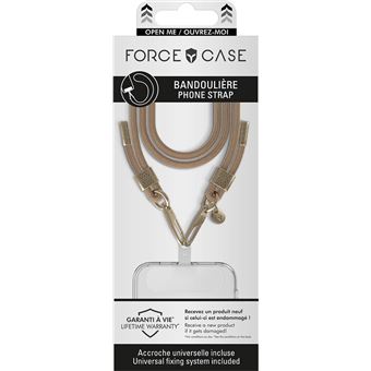 Bandoulière universelle Forcecase pour téléphone mobile Beige et Or - 1