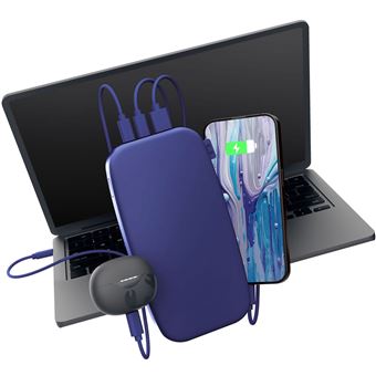 POWERBANK 27000MAH Batterie rechargeable portative - True Blue - 2PB27100TB.Charge ultra rapide avec 65W PD. Chargez jusqu''a 50 % en 30 min. 6 fonctions de securite. Approuvee par les compagnies aeriennes.