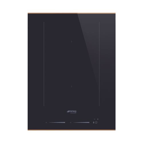 Smeg Domino De Cuisson Induction 38 Cm - Dolce Stil Novo avec Verre Ceramique Eclipse Noir avec Bord Droit et Finition Cuivre - Commandes Multislider - 2 Foyers Induction avec Booster Dont 1 Multizone - 9 Niveaux De Puissance - Puissance Nominale : 3700 W