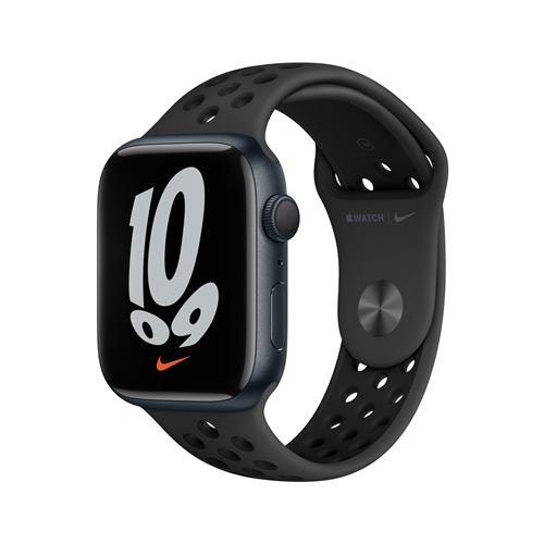Apple Watch Nike Series 7 GPS, boîtier Aluminium Minuit 45mm avec Bracelet Nike Sport Anthracite Noi
