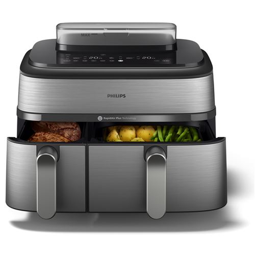 Friteuse sans huile Philips Airfryer NA555/00 Série 5000 double panier 9L Inox - Philips