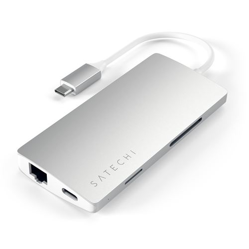Adaptateur Satechi Multi-port Hub USB Type-C 4K 8 en 1 avec Ethernet Argent