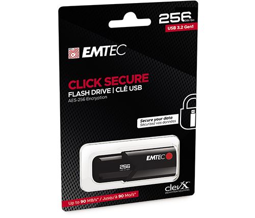 Clé USB 3.2 Gen 1 Emtec Click Secure 256 Go Noir
