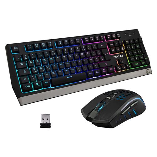 Pack Gaming Clavier + Souris sans fil The G-Lab Combo Tungsten RVB Noir