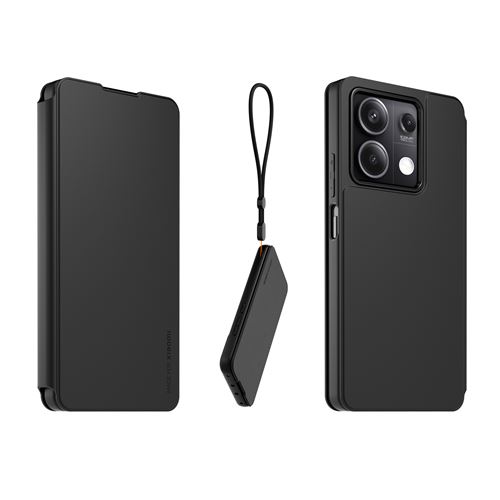 Etui folio noir avec dragonne amovible pour Redmi Note 13 5G