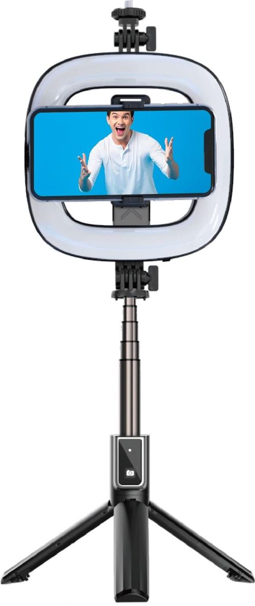 Trépied sans fil Bluetooth selfie stick pour Smartphone avec lumière LED HMC Noir