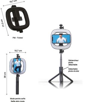 Trépied sans fil Bluetooth selfie stick pour Smartphone avec lumière LED  HMC Noir - Accessoire photo, vidéo pour téléphone mobile