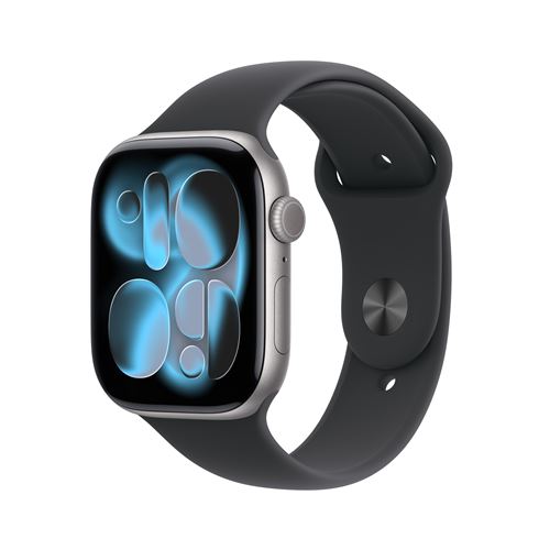 Apple Watch Series 11 GPS 46mm Boitier en Aluminium Gris Sidéral avec Bracelet Sport Noir - S/M