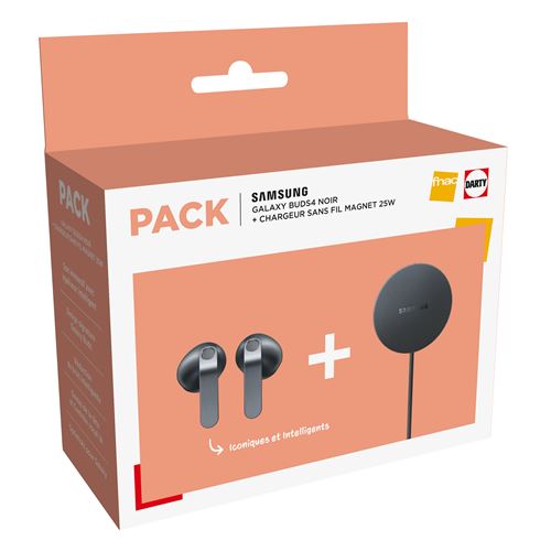 Pack Fnac Ecouteurs Intra-Auriculaires Sans Fil True Wireless Samsung Buds4 Avec Réduction De Bruit Active Noir + Pad À Induction Magnétique 25 W