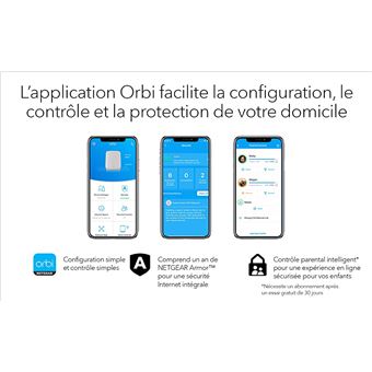 NETGEAR Orbi RBK762S - Système Wi-Fi (routeur, rallonge) - jusqu'à 5000 pieds carrés - maillage - GigE - Wi-Fi 6 - Tri-bande