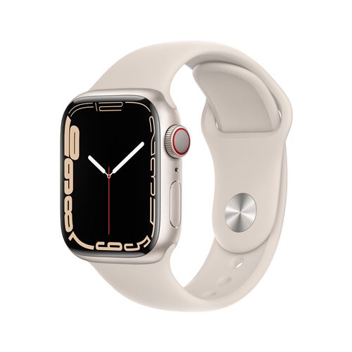 Apple Watch Series 7 GPS + Cellular, boîtier Aluminium Lumière Stellaire 41mm avec Bracelet Sport Lumière Stellaire