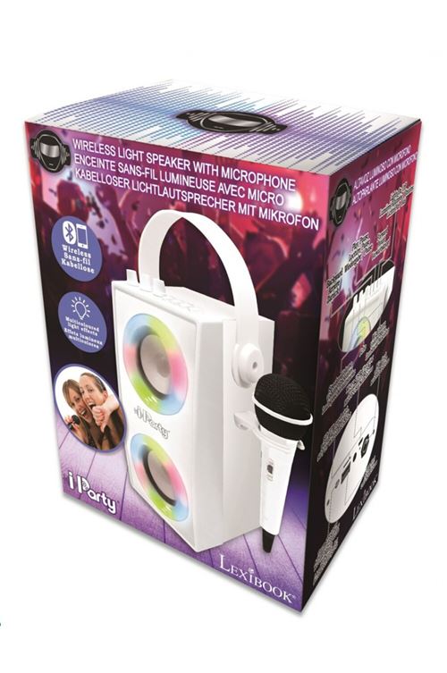 Lexibook Microphone Sans Fil Bluetooth Avec Enceinte – Changement De Voix 4 Tonalités – Lumières – Port USB/SD – MIC260