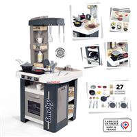 HOMCOM Cuisine desserte pour enfant 2 en 1 multi-équipement avec 5  accessoires acier inox. MDF aspect bois clair gris pas cher 