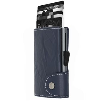Porte-cartes en cuir C-Secure Bleu Marine et Gris