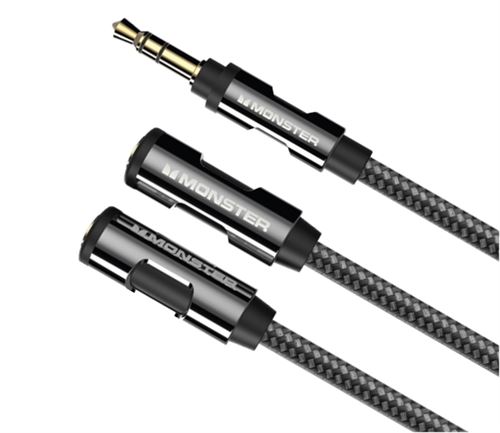 Mini câble répartiteur audio stéréo Monster Cable Jack 3,5 mm mâle vers 2 Jack 3,5 mm femelle 0,15 m Noir - Monster Cable