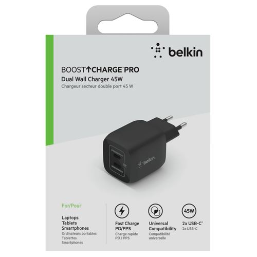 Belkin Chargeur secteur double port USB-C 65 W pour iPhone 14, 13