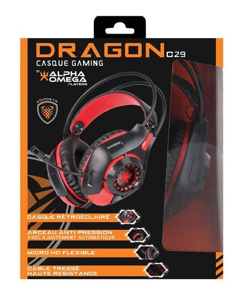 Micro-casque Gaming Rétro-éclairé Alpha Omega Players Dragon C29