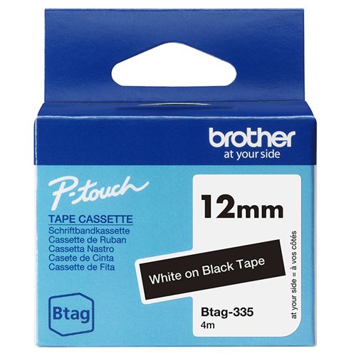 Ruban adhésif Brother BTAG-335 Blanc sur noir pour P-touch PT-N10 PT-N20 et PT-N25BT