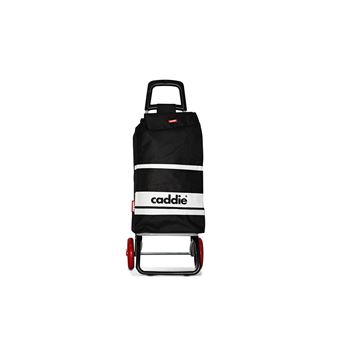 CHARIOT DE COURSES NOIR100% POLYESTER 600D 33X38.5X95CM Pochettes zippees arriere et interieure2 grandes roues / Capacite : 50LPoids supporte : 30KG