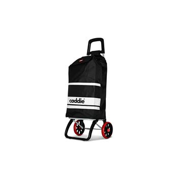 CHARIOT DE COURSES NOIR100% POLYESTER 600D 33X38.5X95CM Pochettes zippees arriere et interieure2 grandes roues / Capacite : 50LPoids supporte : 30KG